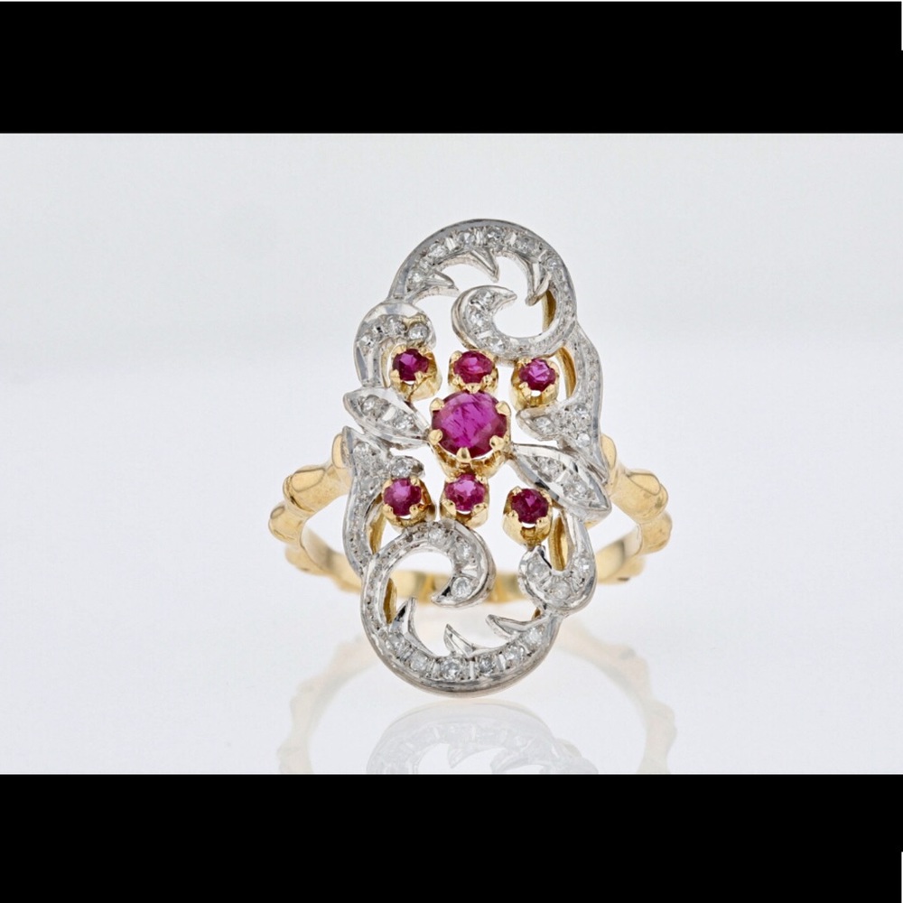🌹FINAL PRICE REDUCTION $1000🌹14k 20’s-30’s N-S Diamond & Ruby Dinner Ring.